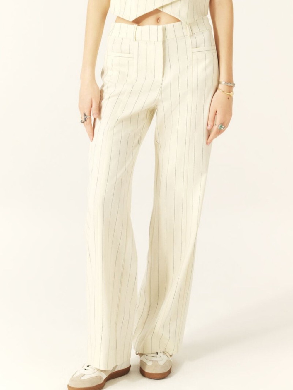 Ba&sh cream & white pinstripe Elouan Pants